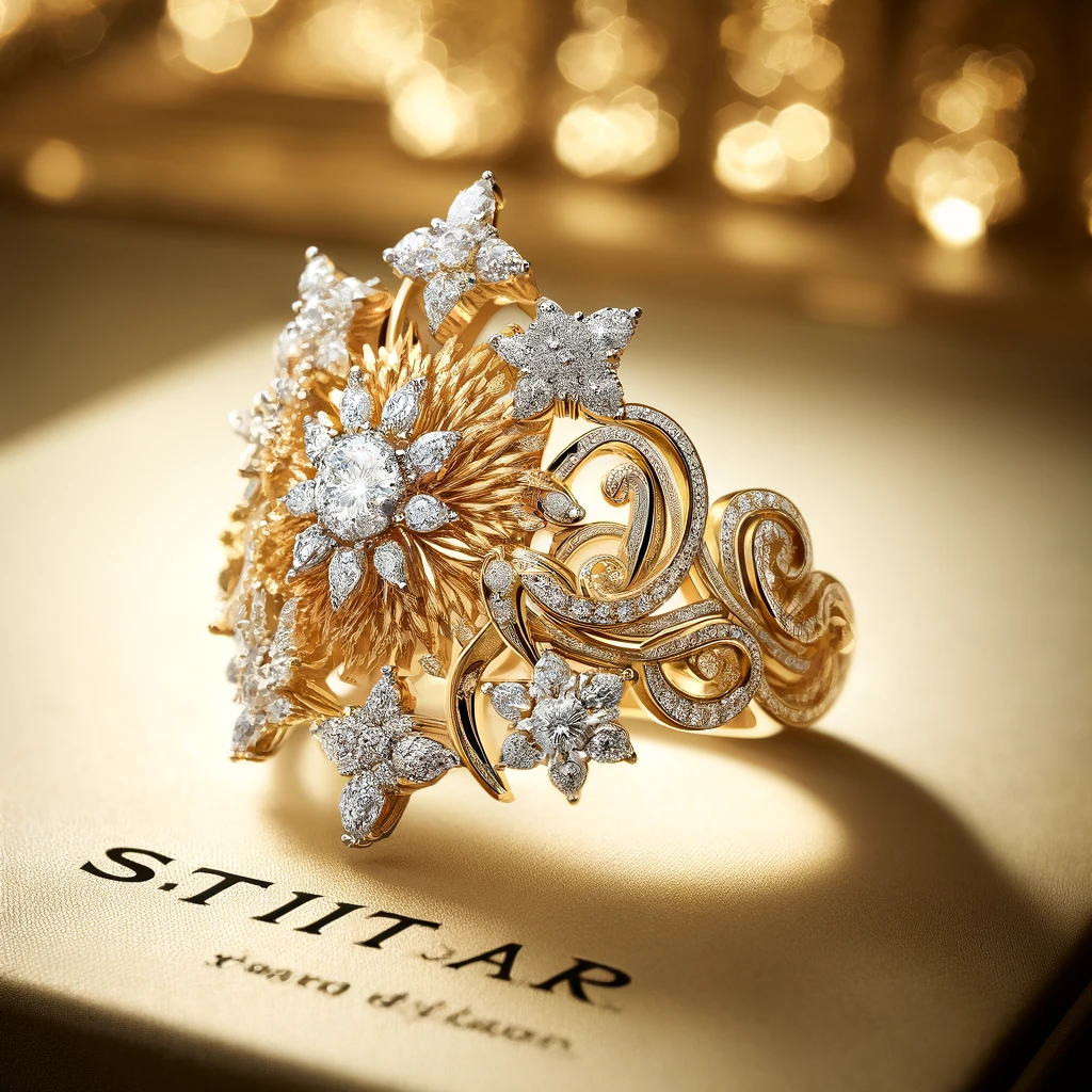 Bague de luxe en Or Jaune avec Diamants
