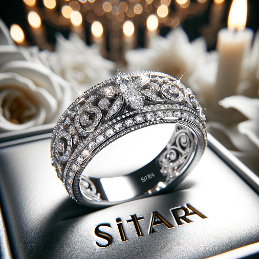 Alliance de luxe en Argent avec Diamants