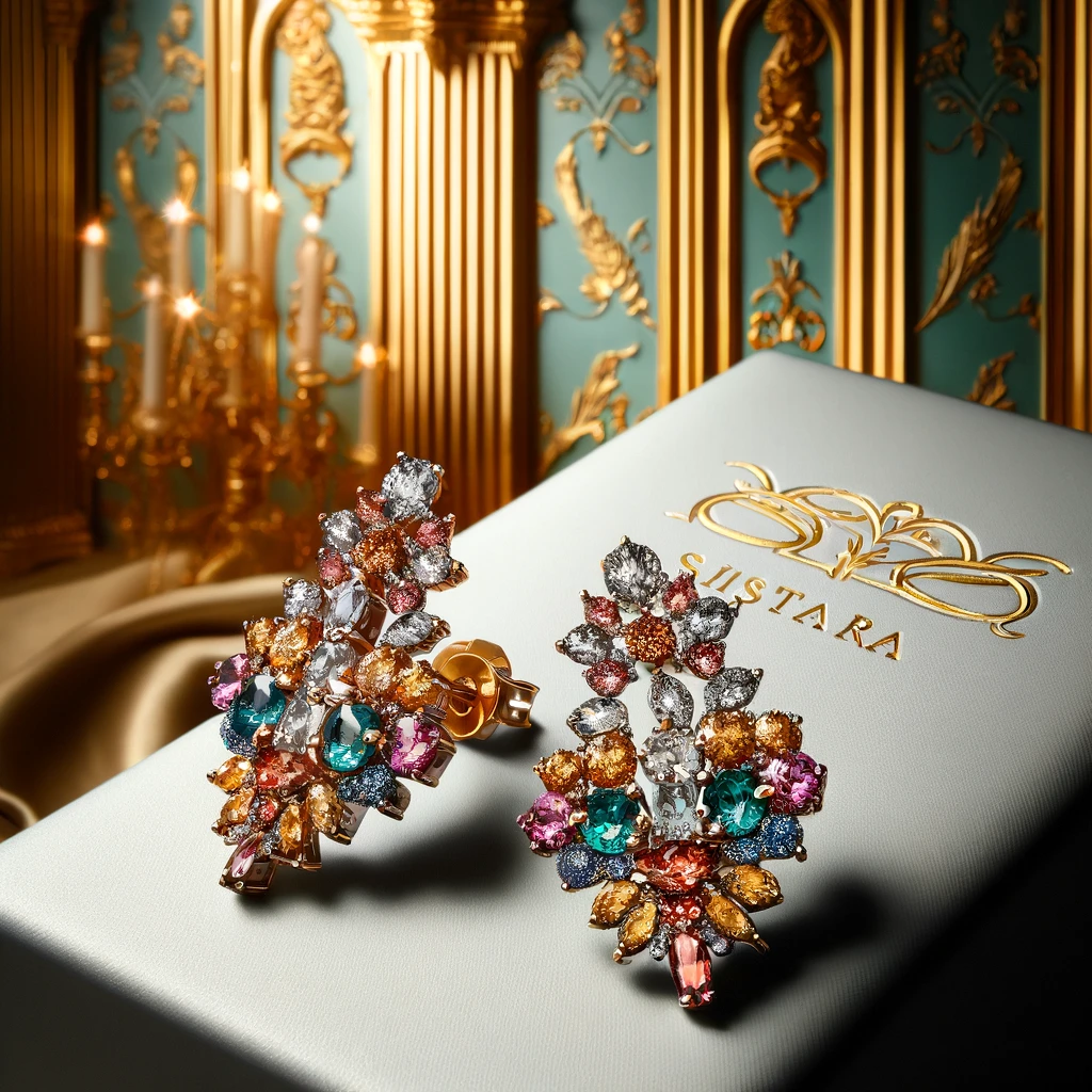 Boucles d'Oreilles avec Diamants Colorés