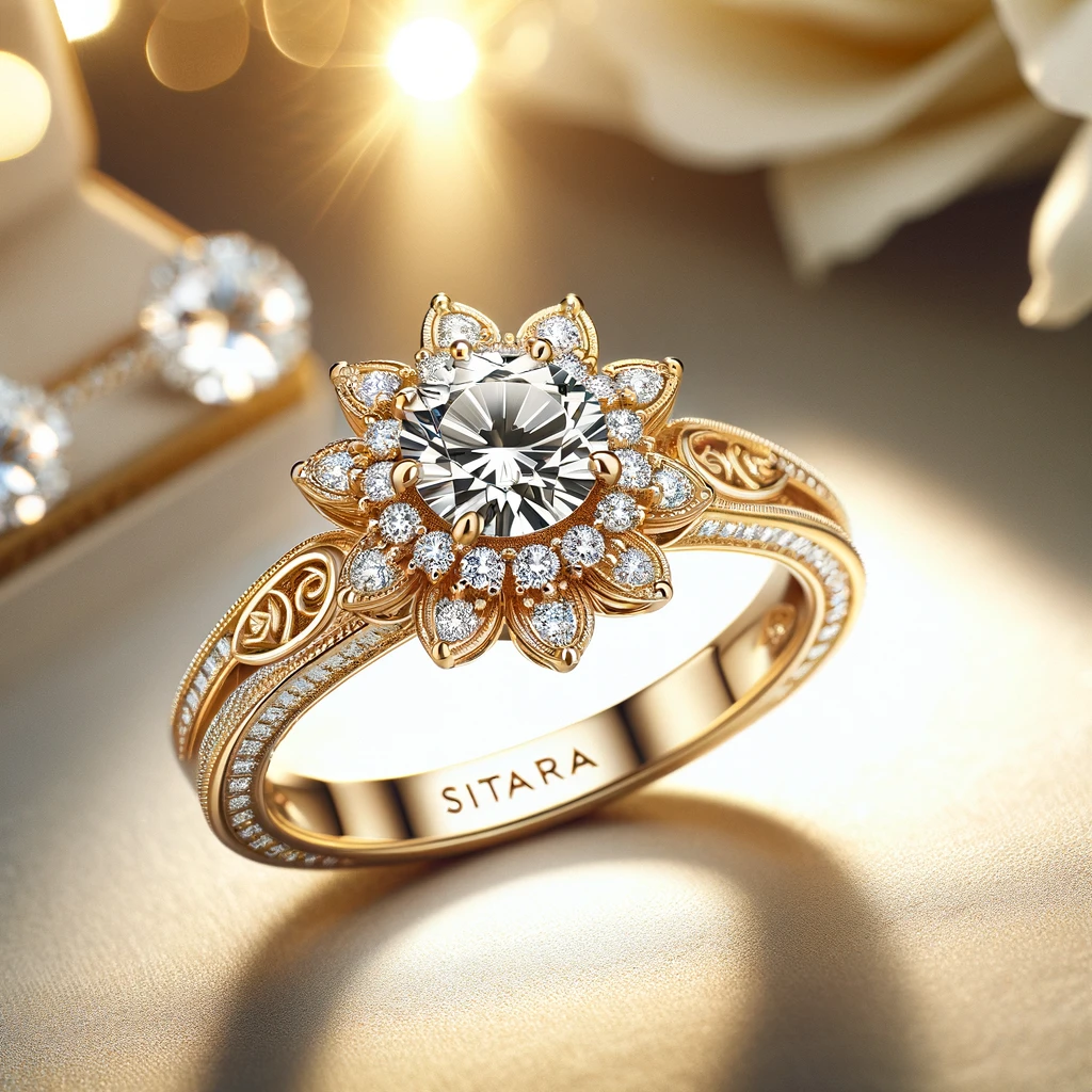 Bague de Fiançailles en Or Jaune avec Diamants