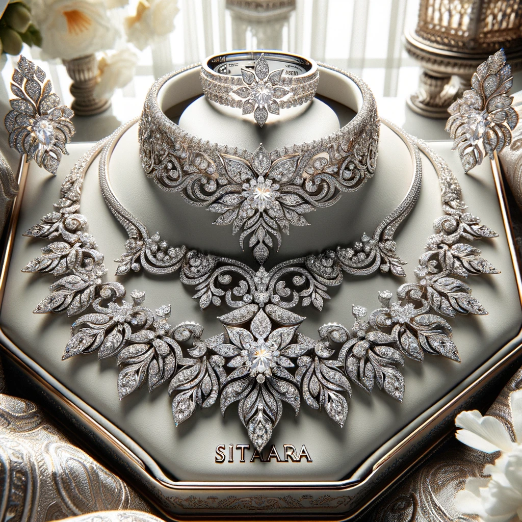 Ensemble de Bijoux de Mariage en Or Blanc